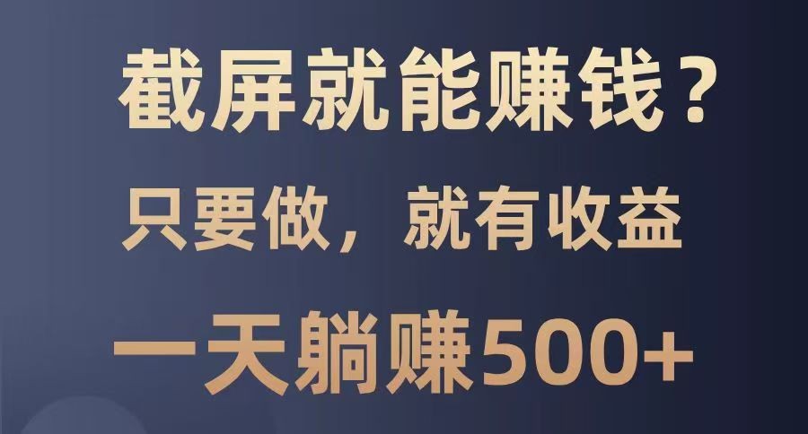 截屏就能赚钱？0门槛，只要做，100%有收益的一个项目，一天躺赚500+-3YVIP资源库