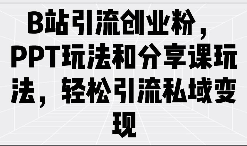 （14422期）B站引流创业粉，PPT玩法和分享课玩法，轻松引流私域变现-3YVIP资源库