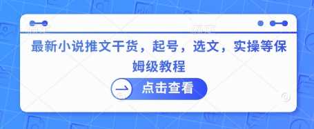 最新小说推文干货，起号，选文，实操等保姆级教程-3YVIP资源库