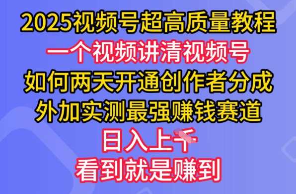 2025视频号超高质量教程，两天开通创作者分成，外加实测最强挣钱赛道，日入多张-3YVIP资源库