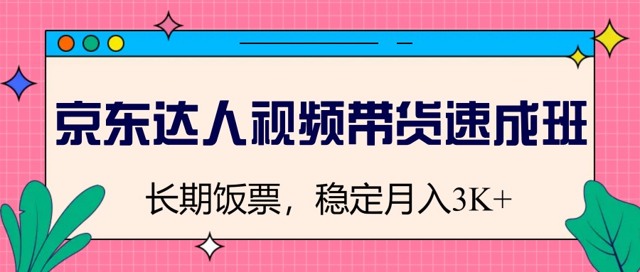 京东达人视频带货速成班，长期饭票，稳定月入3K-3YVIP资源库