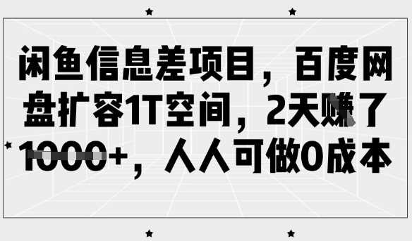 闲鱼信息差项目，百度网盘扩容1T空间，2天收益1k+，人人可做0成本-3YVIP资源库