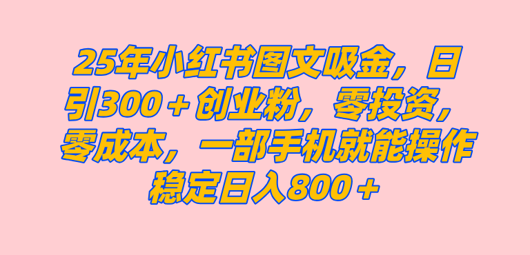 （14437期）25年小红书创业粉图文自热打法，一部手机简单操作， 日引300＋创业粉，零投资，零成本，每天利用20分钟就能完成-3YVIP资源库