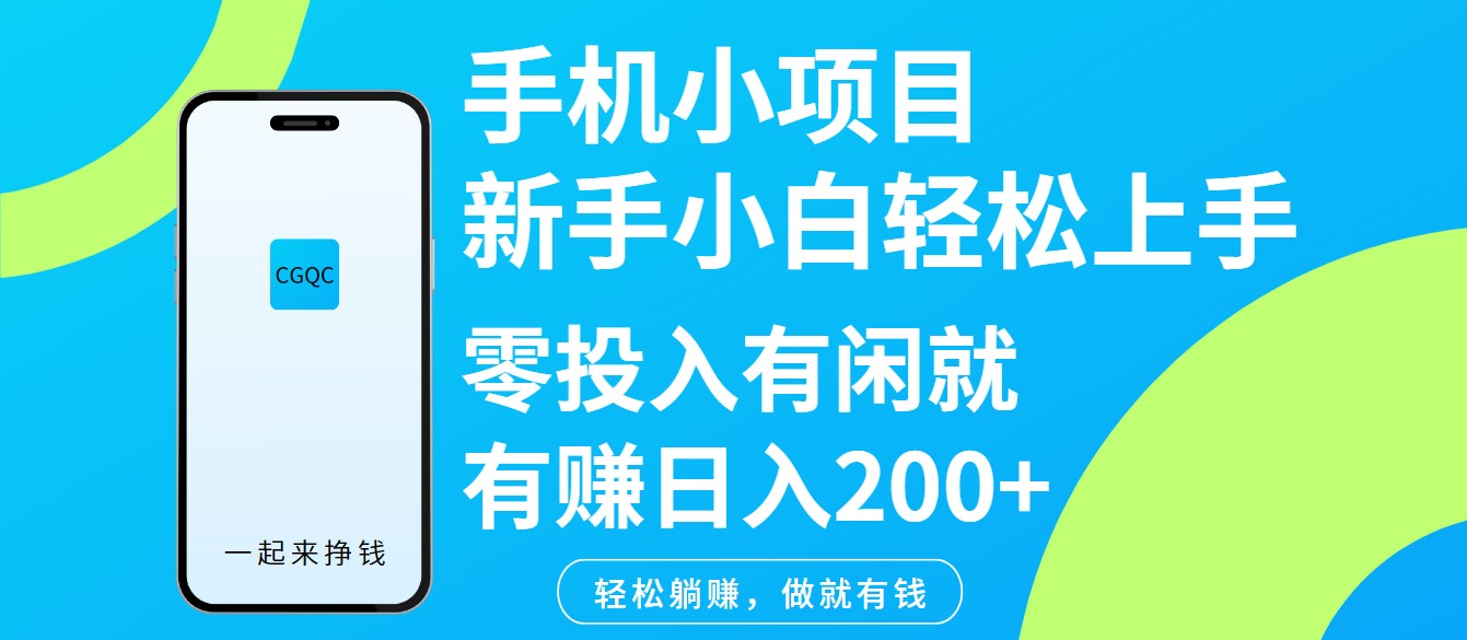 手机小项目新手小白轻松上手零投入有闲就有赚日入200+-3YVIP资源库
