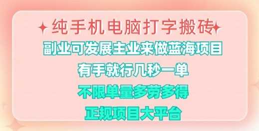纯手机电脑打字搬砖，有手就行，几秒一单，多劳多得，正规项目大平台【揭秘】-3YVIP资源库