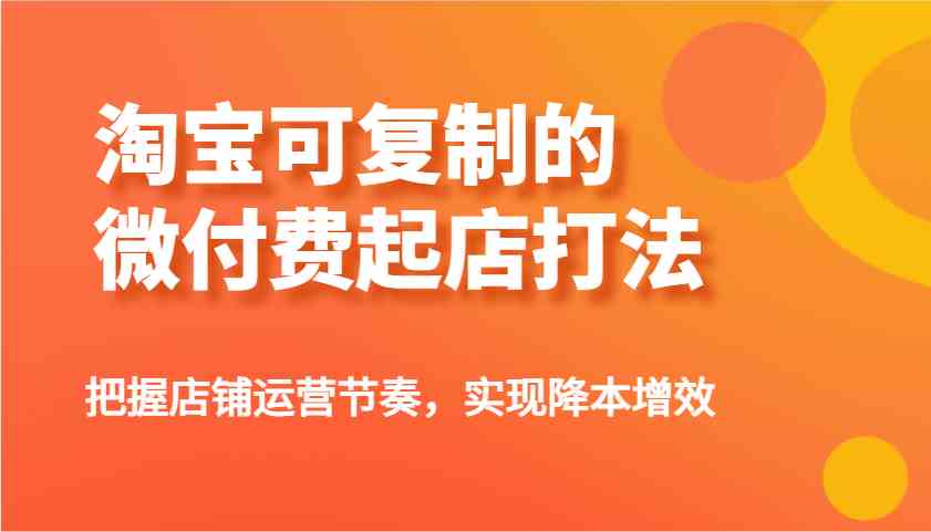 淘宝可复制的微付费起店打法，把握店铺运营节奏，实现降本增效！-3YVIP资源库