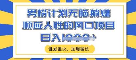 男粉计划无脑躺Z，顺应人性的风口项目，谁发谁火，加爆微信，日入多张【揭秘】-3YVIP资源库