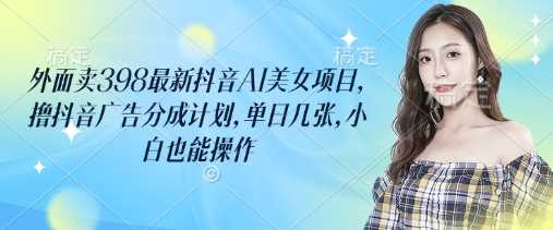 外面卖398最新抖音AI美女项目，撸抖音广告分成计划，单日几张，小白也能操作-3YVIP资源库