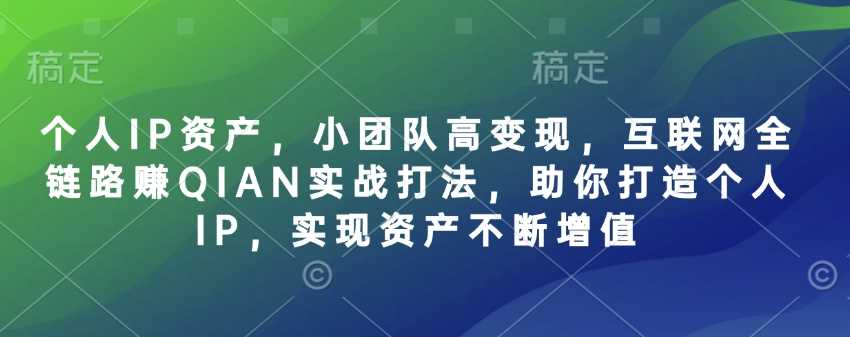 个人IP资产，小团队高变现，互联网全链路赚QIAN实战打法，助你打造个人IP，实现资产不断增值-3YVIP资源库