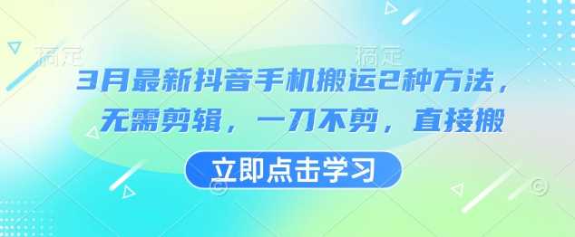 3月最新抖音手机搬运2种方法，无需剪辑，一刀不剪，直接搬-3YVIP资源库