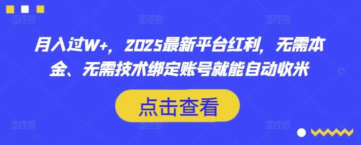 月入过W+，2025最新平台红利，无需本金、无需技术绑定账号就能自动收米-3YVIP资源库