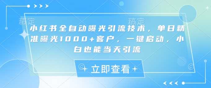 小红书全自动曝光引流技术，单日精准曝光1000+客户，一键启动，小白也能当天引流【揭秘】-3YVIP资源库