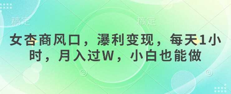 女杏商风口，瀑利变现，每天1小时，月入过W，小白也能做-3YVIP资源库