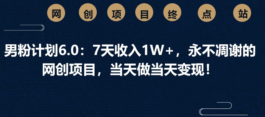 男粉计划6.0：7天收入1W+，永不凋谢的网创项目，当天做当天变现！-3YVIP资源库