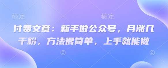 付费文章：新手做公众号，月涨几干粉，方法很简单，上手就能做-3YVIP资源库