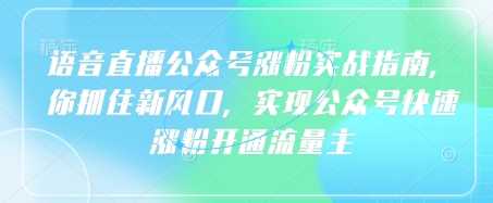 语音直播公众号涨粉实战指南，你抓住新风口，实现公众号快速涨粉开通流量主-3YVIP资源库