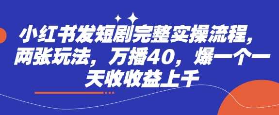 小红书发短剧完整实操流程，两张玩法，万播40，爆一个一天收收益上千-3YVIP资源库