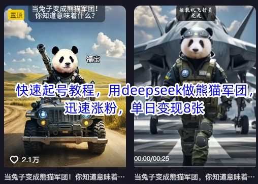 快速起号教程，用deepseek做熊猫军团，迅速涨粉，单日变现8张-3YVIP资源库