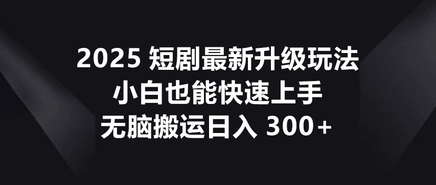 2025短剧最新升级玩法，小白也能快速上手，无脑搬运日入300+-3YVIP资源库