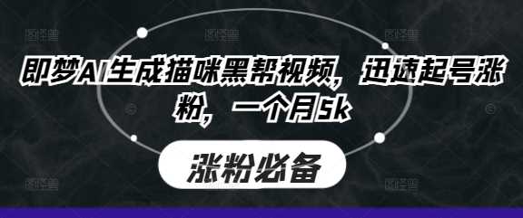 即梦AI生成猫咪黑帮视频，迅速起号涨粉，一个月5k-3YVIP资源库