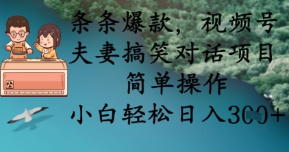 条条爆款，视频号夫妻搞笑对话项目，简单操作，小白轻松日入3张-3YVIP资源库