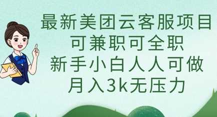 最新美团云客服项目，可兼职可全职，新手小白人人可做，月入3k无压力-3YVIP资源库