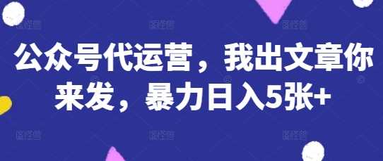 公众号代运营，我出文章你来发，暴力日入5张+【揭秘】-3YVIP资源库