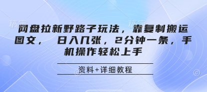 网盘拉新野路子玩法，靠复制搬运图文， 日入几张，2分钟一条，手机操作轻松上手-3YVIP资源库