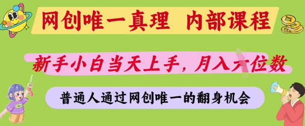 网创唯一真理，内部课程，新手小白当天上手，月入5位数，普通人通过网创唯一的机会【揭秘】-3YVIP资源库