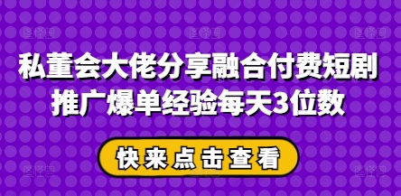 私董会大佬分享融合付费短剧推广爆单经验每天3位数-3YVIP资源库
