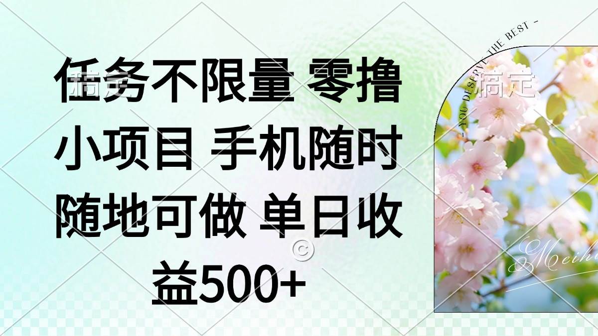 （14391期）零撸小项目 手机随时可做 任务不限量 单日收益500＋-3YVIP资源库