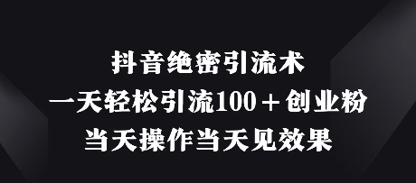 抖音绝密引流术，一天轻松引流100+创业粉，当天操作当天见效果-3YVIP资源库