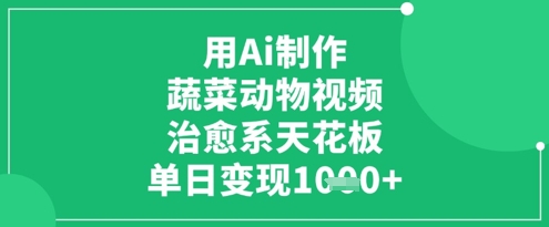 用Ai制作蔬菜动物视频，治愈系天花板，单日变现1k-3YVIP资源库