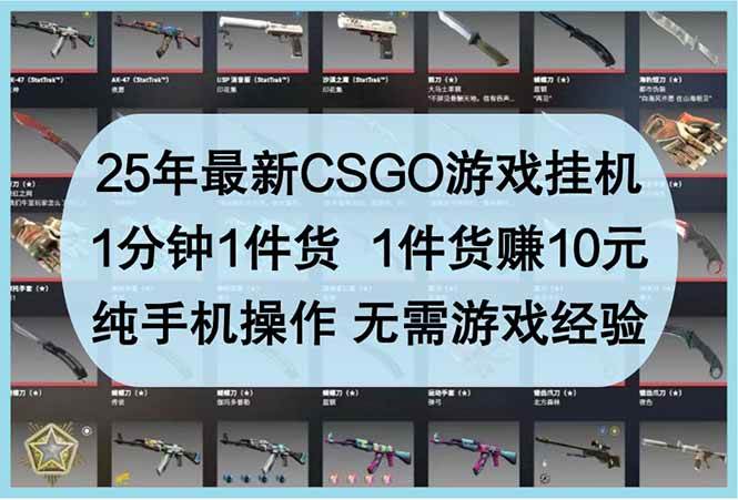 （14439期）25年最新CSGO游戏挂机，1分钟1件货，1件货赚10元 纯手机操作 无需游戏经验-3YVIP资源库