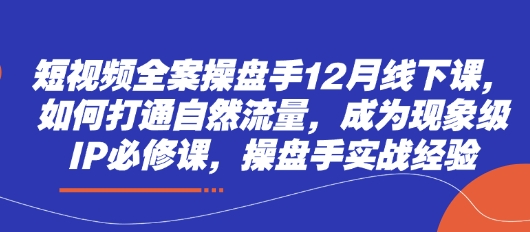 短视频全案操盘手12月线下课，如何打通自然流量，成为现象级IP必修课，操盘手实战经验-3YVIP资源库