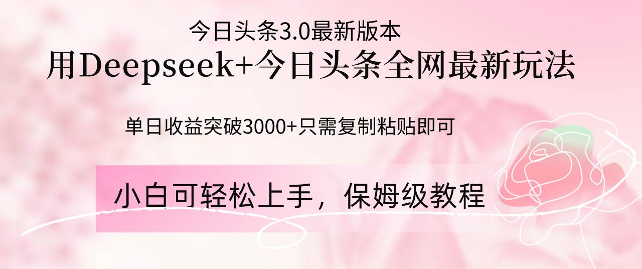 （14452期）Deepseek结合今日头条全网最新玩法，单日收益突破3000+，只需要简单的…-3YVIP资源库