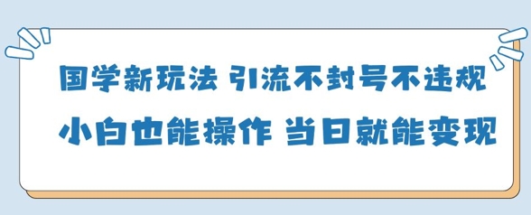 国学新玩法，引流不封号不违规小白也能操作，当日就能变现-3YVIP资源库