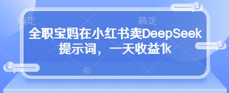 全职宝妈在小红书卖DeepSeek提示词，一天收益1k-3YVIP资源库