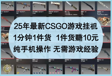 25年最新CSGO游戏挂G，1分钟1件货，1件货挣10元，纯手机操作，无需游戏经验【揭秘】-3YVIP资源库