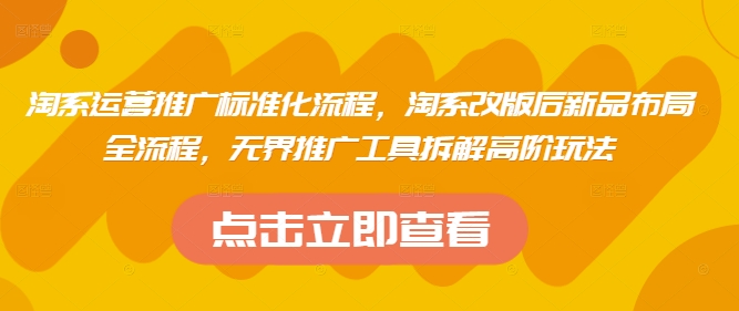 淘系运营推广标准化流程，​淘系改版后新品布局全流程，无界推广工具拆解高阶玩法-3YVIP资源库