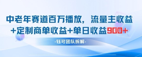 中老年赛道百万播放+流量主收益+定制收益，单日收益9张-3YVIP资源库