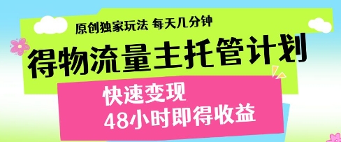 得物流量主托管计划，原创独家玩法，每天几分钟，快速变现，48小时即得收益【揭秘】-3YVIP资源库
