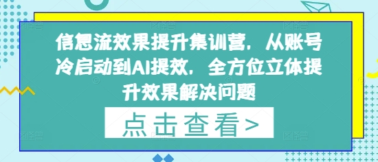 信息流效果提升集训营，从账号冷启动到AI提效，全方位立体提升效果解决问题-3YVIP资源库