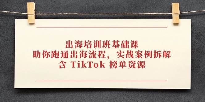 （14555期）出海培训班基础课，助你跑通出海流程，实战案例拆解，含 TikTok 榜单资源-3YVIP资源库