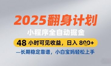 2025小程序全自动掘金，48 小时可见收益，日入8张，长期稳定靠谱，小白宝妈轻松上手【揭秘】-3YVIP资源库