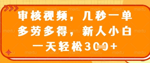 视频审核员，几秒一单，不限时间，不限地点，多做多得，新人小白一天轻松几张+【揭秘】-3YVIP资源库