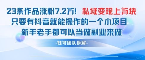 抖音私域项目23条作品涨粉7.2W，私域变现1W-3YVIP资源库