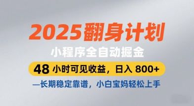 2025翻身计划，小程序全自动掘金，48小时可见收益，日入8张+，长期稳定靠谱，小白宝妈轻松上手【揭秘】-3YVIP资源库