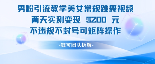 男粉引流教学美女常规跳舞视频两天实测变现1k+，不违规不封号可矩阵操作-3YVIP资源库