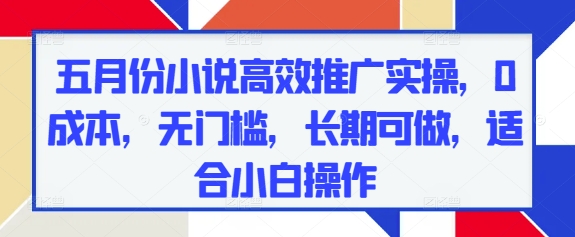 五月份小说高效推广实操，0成本，无门槛，长期可做，适合小白操作-3YVIP资源库